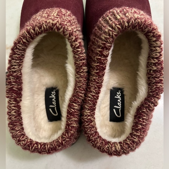Clarks Womens Berry Premium Suede Leather Knitted Collar Clog Slippers Size 10 - Picture 3 of 6
